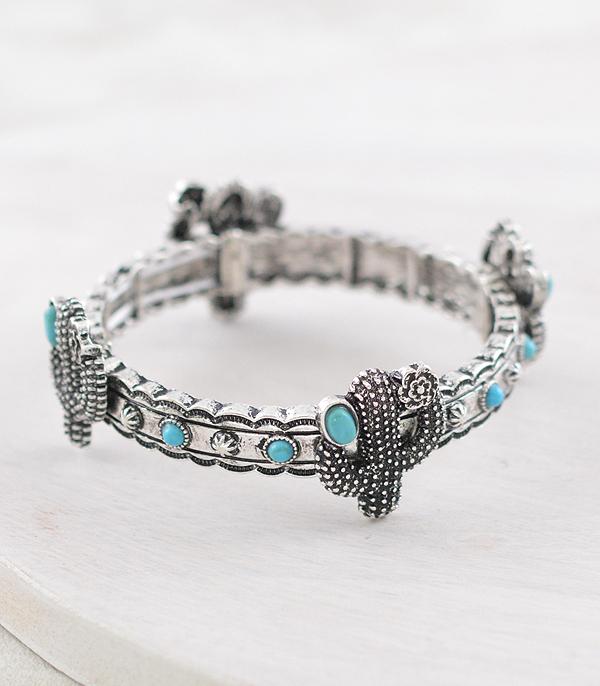 BRACELETS :: STRETCH :: Wholesale Western Turquoise Cactus Bracelet