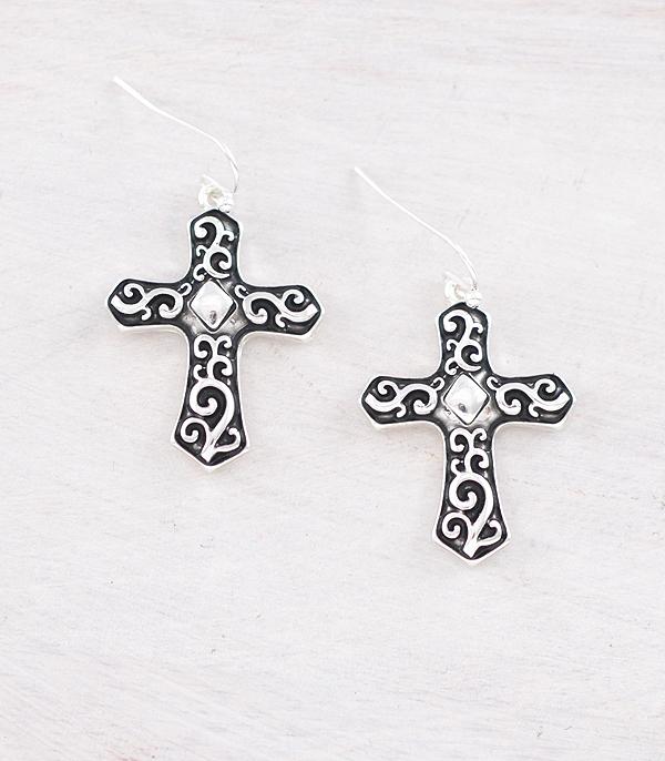 EARRINGS :: WESTERN HOOK EARRINGS :: Wholesale Filigree Cross Earrings