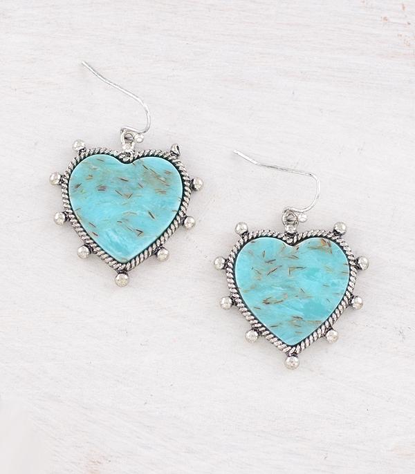 EARRINGS :: WESTERN HOOK EARRINGS :: Wholesale Western Turquoise Heart Earrings