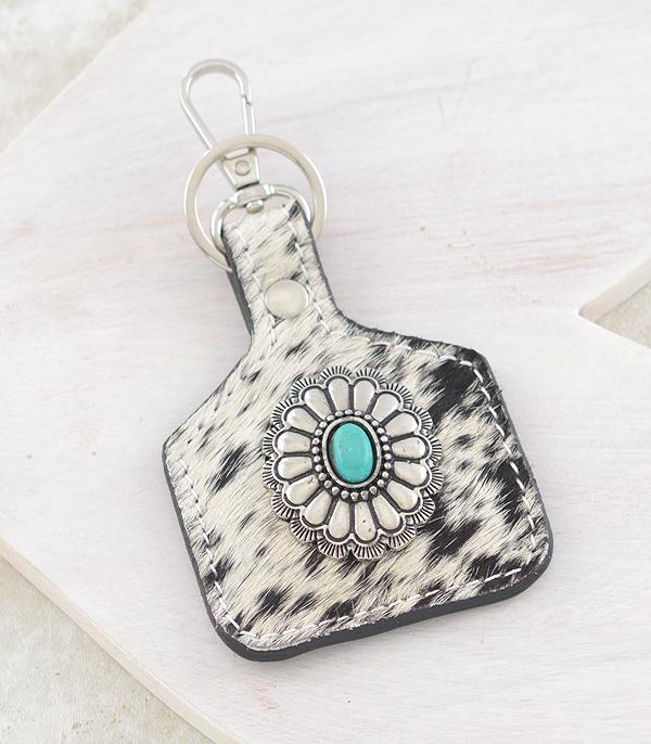 New Arrival :: Wholesale Turquoise Concho Cattle Tag Keychain