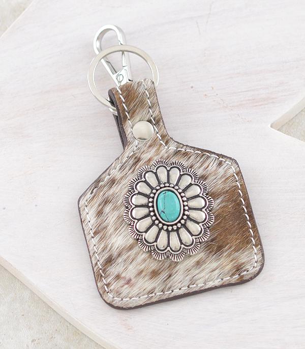 New Arrival :: Wholesale Turquoise Concho Cattle Tag Keychain