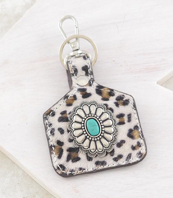 <font color=BLUE>WATCH BAND/ GIFT ITEMS</font> :: KEYCHAINS :: Wholesale Turquoise Concho Cattle Tag Keychain