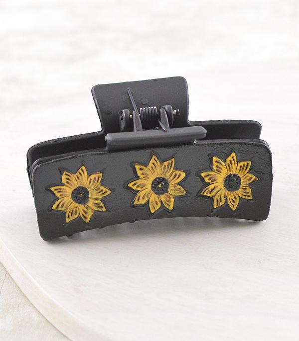 New Arrival :: Wholesale Western Leather Sunflower Hair Clip