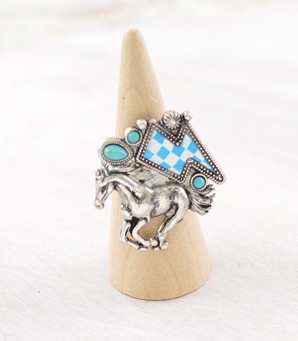 New Arrival :: Wholesale Western Checkered Horse Ring