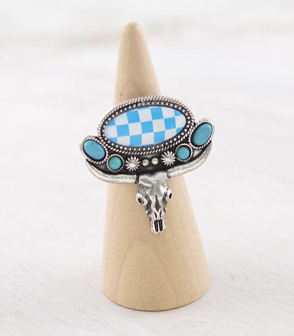 WHAT'S NEW :: Wholesale Western Checkered Cow Skull Ring