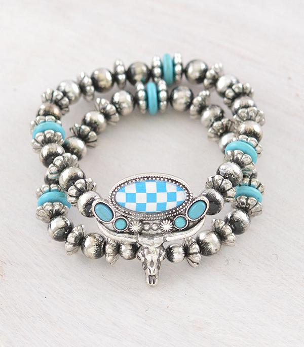 WHAT'S NEW :: Wholesale Western Checkered Cow Skull Bracelet