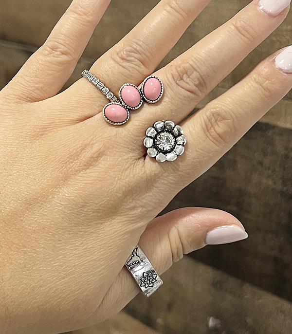 RINGS :: Wholesale Western Pink Stone Flower Ring