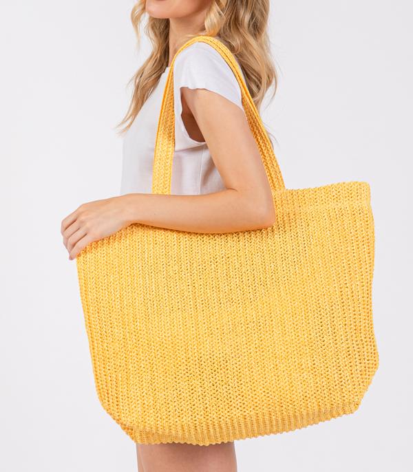 New Arrival :: Wholesale Solid Color Crochet Straw Tote Bag