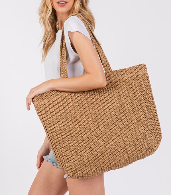 New Arrival :: Wholesale Solid Color Crochet Straw Tote Bag