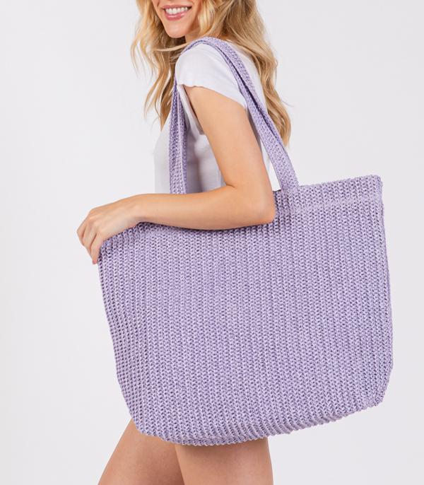 New Arrival :: Wholesale Solid Color Crochet Straw Tote Bag