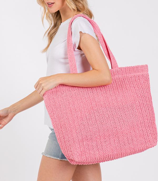 New Arrival :: Wholesale Solid Color Crochet Straw Tote Bag