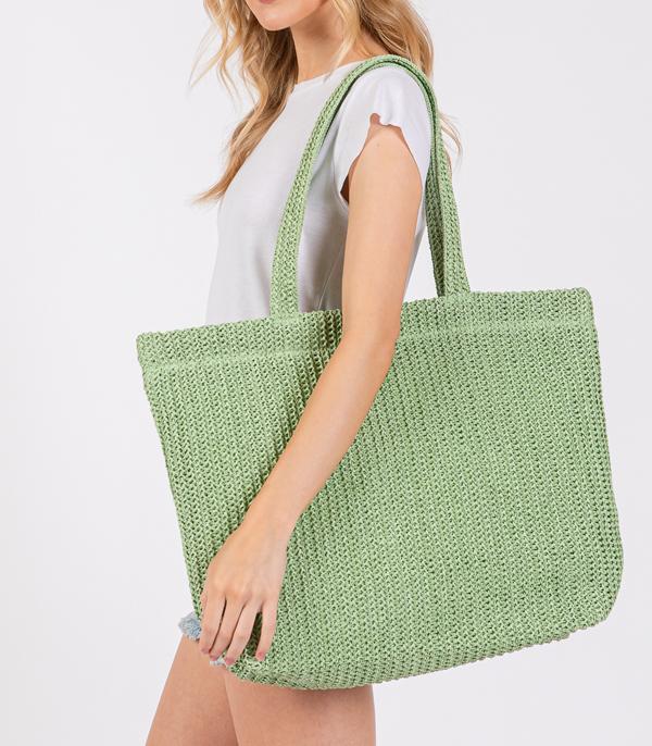 New Arrival :: Wholesale Solid Color Crochet Straw Tote Bag