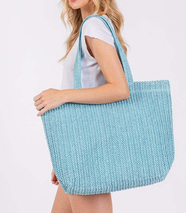 New Arrival :: Wholesale Solid Color Crochet Straw Tote Bag