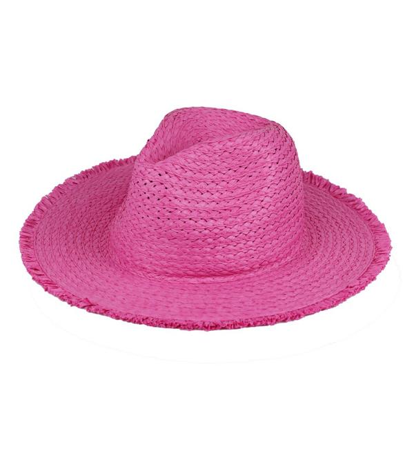 New Arrival :: Wholesale Solid Color Frayed Straw Hat