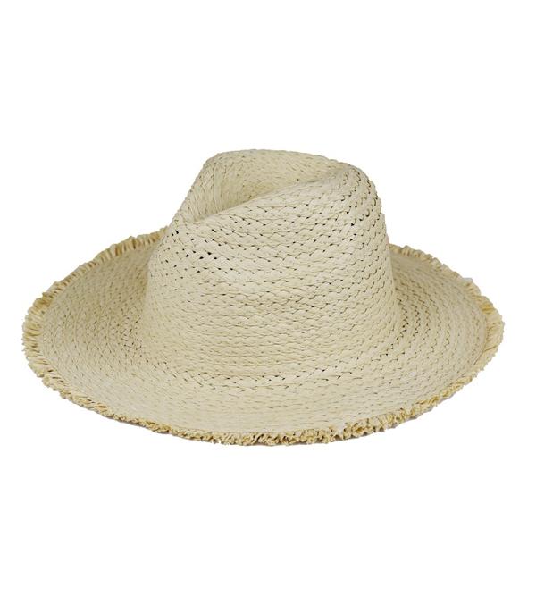 New Arrival :: Wholesale Solid Color Frayed Straw Hat