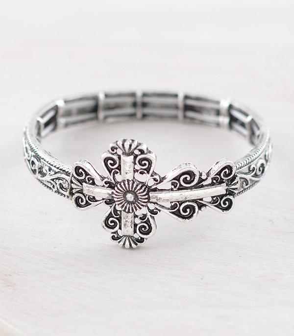 New Arrival :: Wholesale Cross Filigree Textured Bracelet