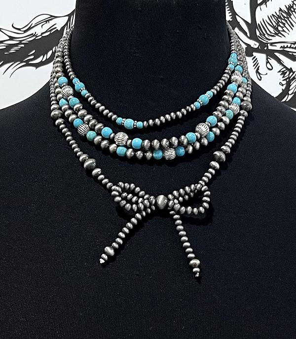 NECKLACES :: WESTERN TREND :: Wholesale Western Navajo Pearl Bow Layered Necklac