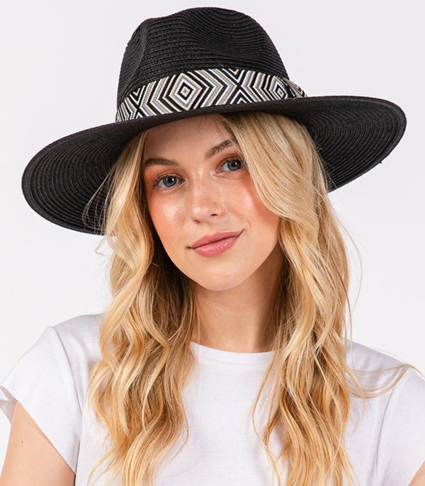 HATS I HAIR ACC :: RANCHER| STRAW HAT :: Wholesale Aztec Pattern Band Straw Hat