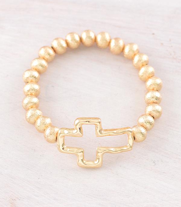 BRACELETS :: STRETCH :: Wholesale Metallic Bead Cross Bracelet