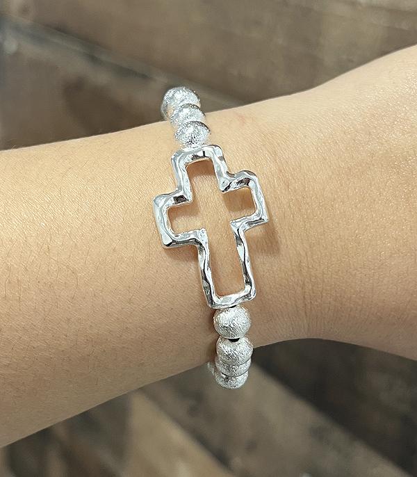 BRACELETS :: STRETCH :: Wholesale Metallic Bead Cross Bracelet