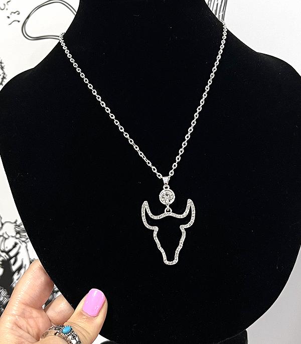 New Arrival :: Wholesale Rhinestone Cow Skull Necklace