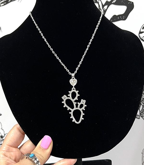 NECKLACES :: CHAIN WITH PENDANT :: Wholesale Rhinestone Cactus Necklace