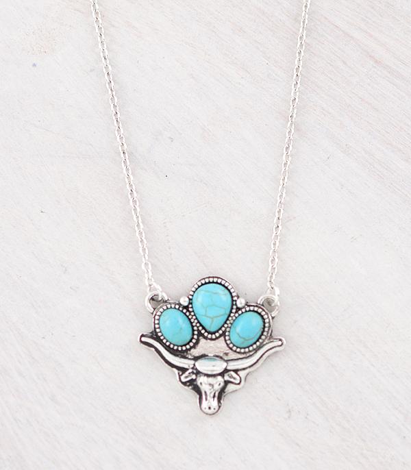 New Arrival :: Wholesale Western Turquoise Cow Pendant Necklace