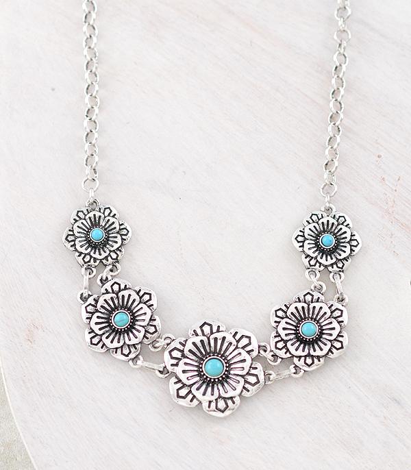 NECKLACES :: WESTERN TREND :: Wholesale Western Turquoise Flower Necklace