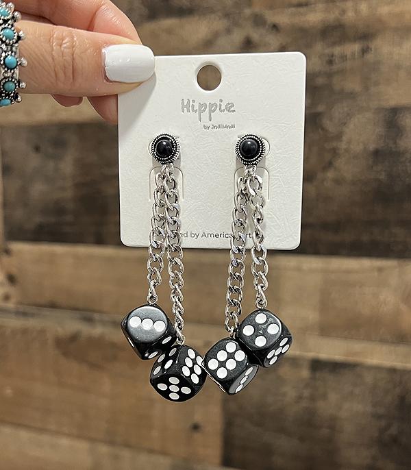 New Arrival :: Wholesale Western Dice Chain Drop Earrings