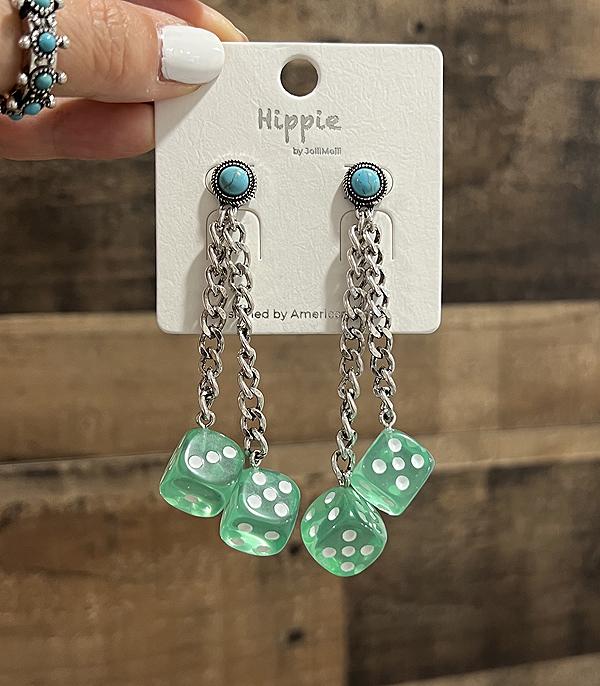 New Arrival :: Wholesale Western Dice Chain Drop Earrings