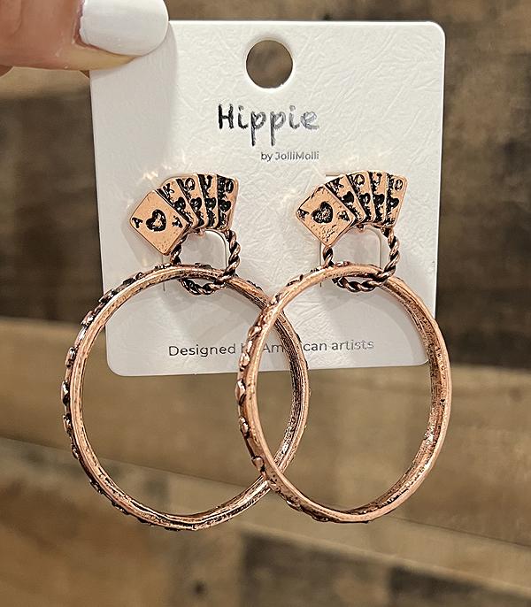 New Arrival :: Wholesale Western Ace Cards Hoop Earrings