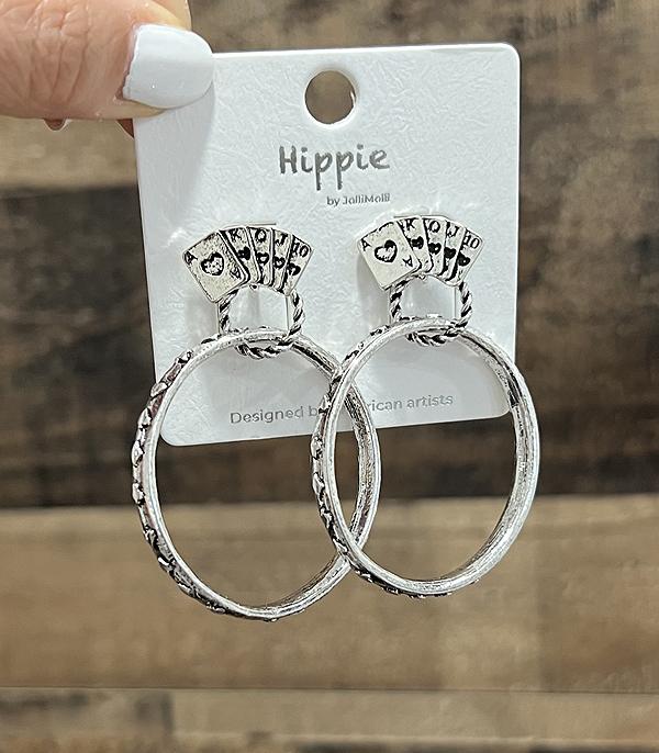 EARRINGS :: HOOP EARRINGS :: Wholesale Western Ace Cards Hoop Earrings