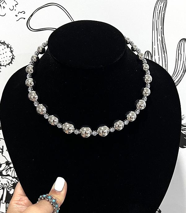 NECKLACES :: CHOKER | INSPIRATION :: Wholesale Silver Ball Clear Stone Choker Necklace