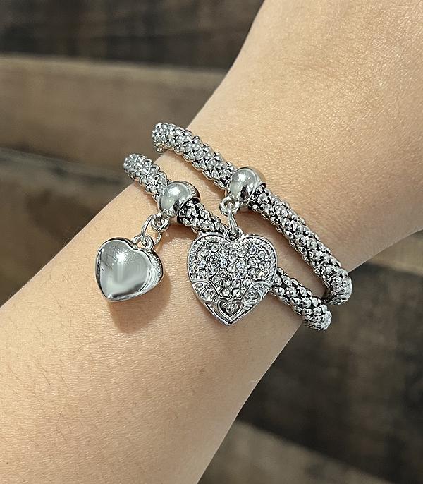 BRACELETS :: STRETCH :: Wholesale Heart Charm Bracelet Set