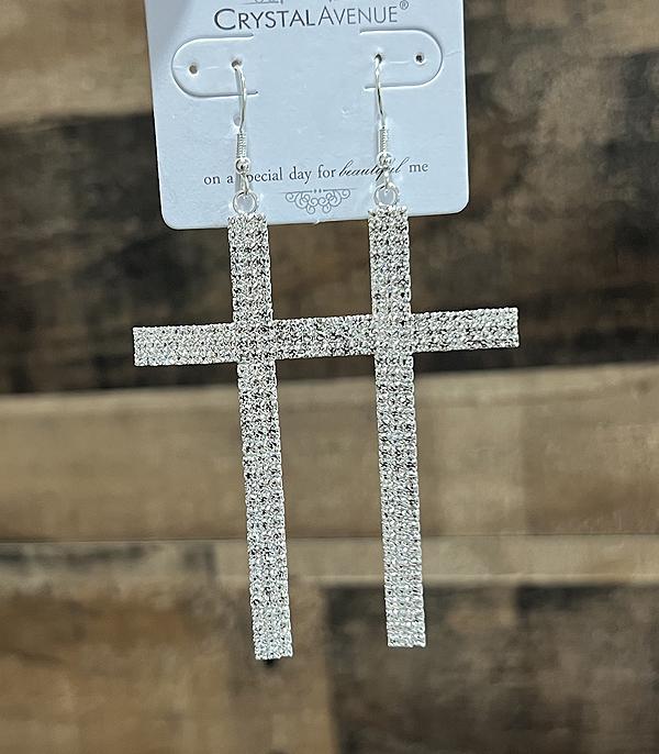 EARRINGS :: WESTERN HOOK EARRINGS :: Wholesale Rhinestone Large Cross Earrings