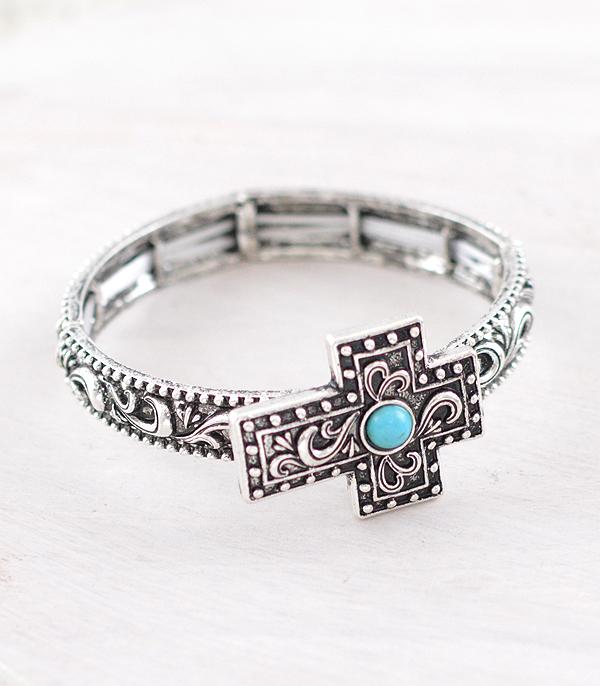 BRACELETS :: STRETCH :: Wholesale Western Turquoise Cross Bracelet