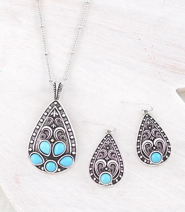 NECKLACES :: CHAIN WITH PENDANT :: Wholesale Western Turquoise Teardrop Necklace Set