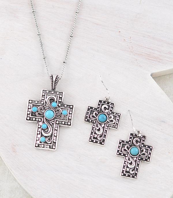 New Arrival :: Wholesale Western Turquoise Cross Necklace Set