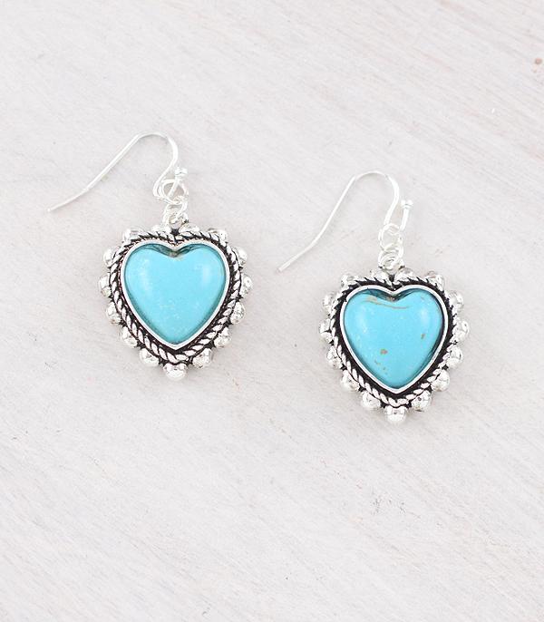 EARRINGS :: WESTERN HOOK EARRINGS :: Wholesale Western Turquoise Heart Earrings