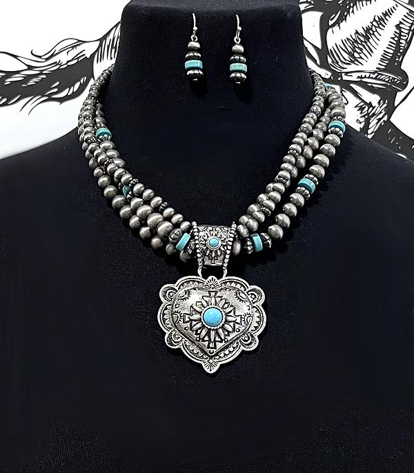 NECKLACES :: WESTERN TREND :: Wholesale Heart Concho Navajo Pearl Necklace Set