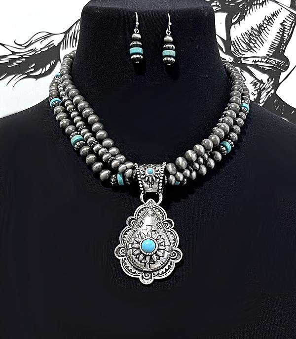 New Arrival :: Wholesale Teardrop Concho Navajo Pearl Necklace 