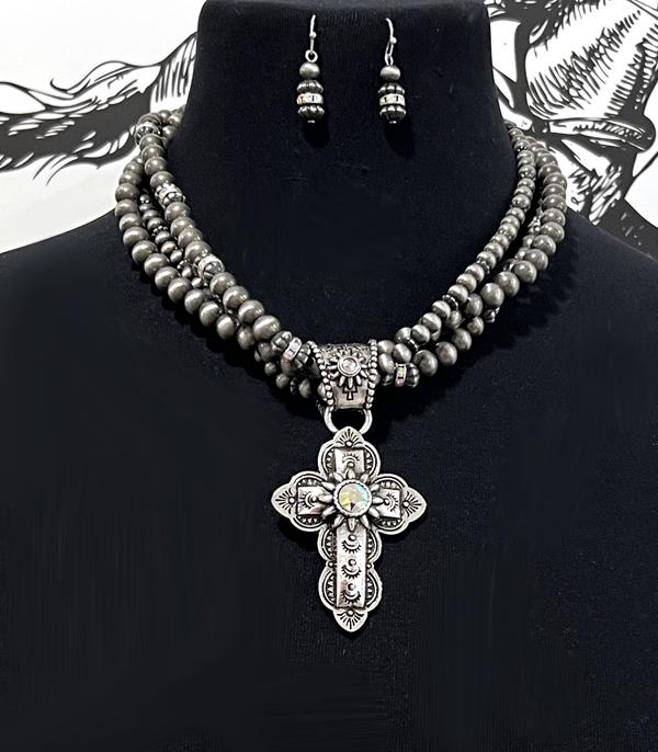 New Arrival :: Wholesale Cross Concho Navajo Pearl Necklace Set