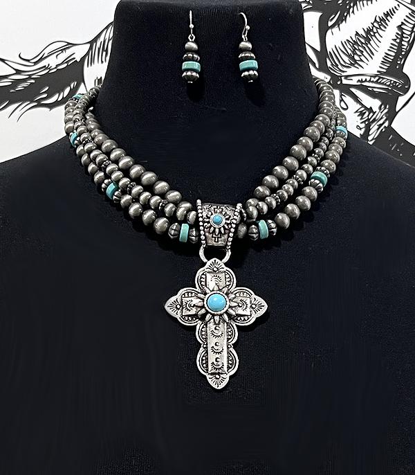 NECKLACES :: WESTERN TREND :: Wholesale Cross Concho Navajo Pearl Bracelet