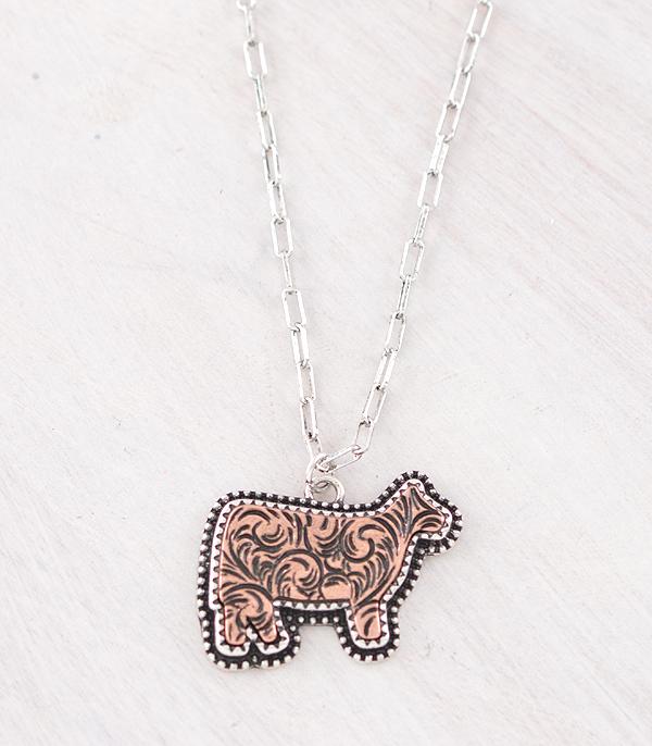 New Arrival :: Wholesale Tooling Cow Pendant Necklace