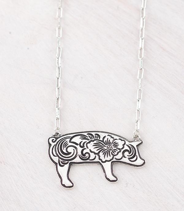 New Arrival :: Wholesale Floral Tooling Pig Necklace