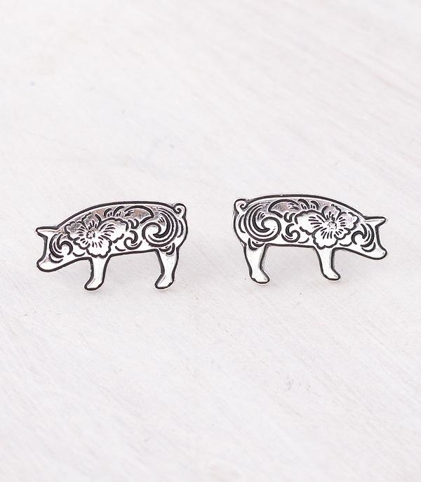 EARRINGS :: WESTERN POST EARRINGS :: Wholesale Floral Tooling Look Pig Earrings