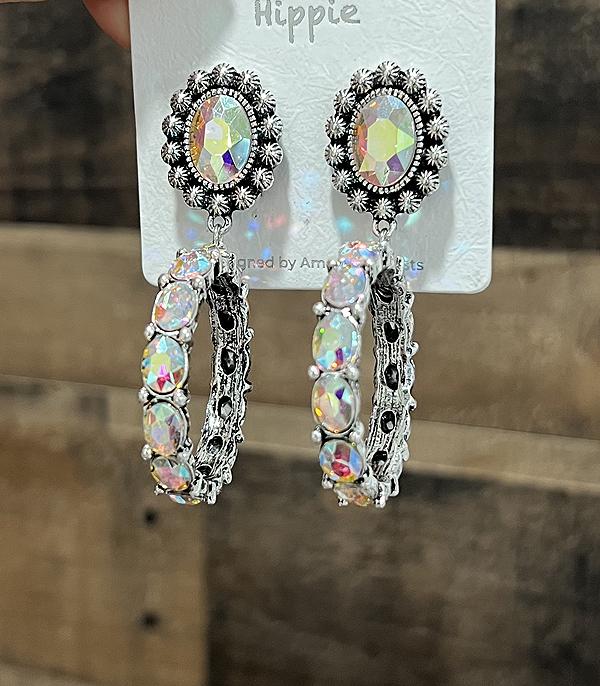 EARRINGS :: WESTERN POST EARRINGS :: Wholesale Western AB Stone Hoop Earrings