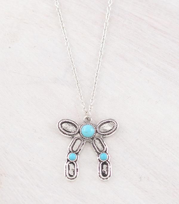 NECKLACES :: CHAIN WITH PENDANT :: Wholesale Western Turquoise Bow Necklace