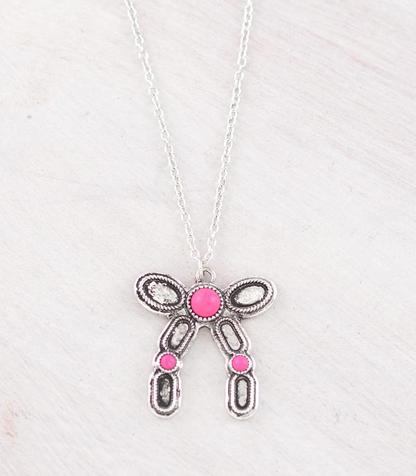 NECKLACES :: CHAIN WITH PENDANT :: Wholesale Western Pink Bow Pendant Necklace