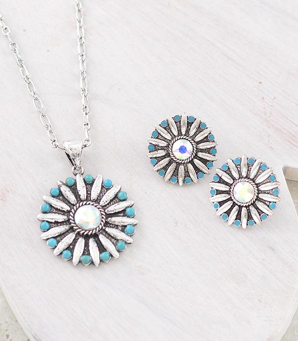 NECKLACES :: WESTERN TREND :: Wholeesale Western AB Stone Pendant Necklace Set